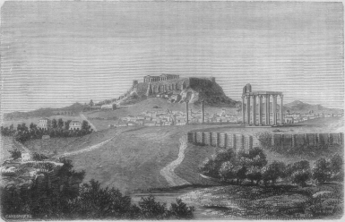 View of the Acropolis and The Columns Of The Temple Of Jupiter Olympus.