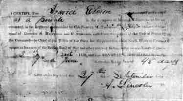A DISCHARGE FROM SERVICE IN BLACK HAWK WAR SIGNED BY ABRAHAM LINCOLN AS CAPTAIN.