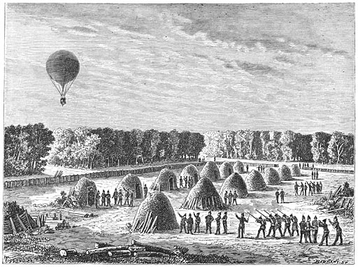 Overgang van een ballon over een pruissisch kamp tijdens den fransch-duitschen oorlog.