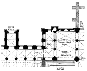PLAN SHOWING PROBABLE SITUATION OF LIBRARY OF WELLS
CATHEDRAL IN THE THIRTEENTH CENTURY.