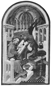 PLATE XXXI

A SCRIBE (ST. MARK WRITING HIS GOSPEL)

FROM THE BEDFORD HOURS