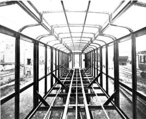 INTERIOR VIEW—SKELETON FRAMING OF STEEL CAR