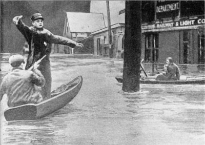 Showing the difficulties experienced by the rescuers in getting to the hundreds of people whose lives were imperiled by being caught in the flooded buildings