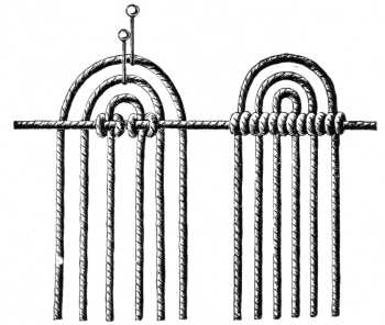 FIG. 526. KNOTTING ON THREADS WITH TRIPLE SCALLOPS.