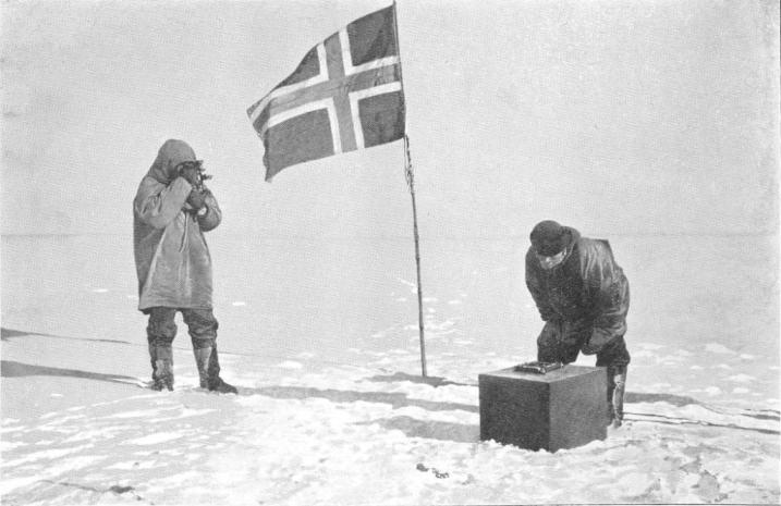 CAPTAIN ROALD AMUNDSEN TAKING SIGHTS AT THE SOUTH POLE