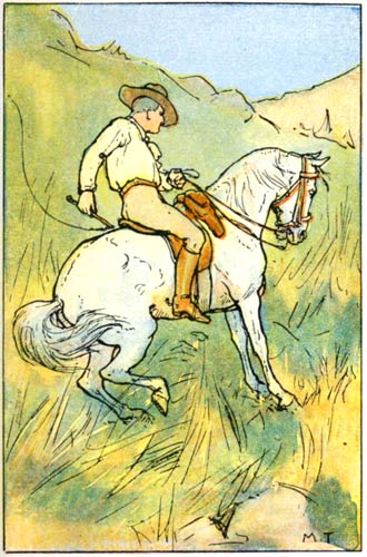 A man on a horse walking carefully