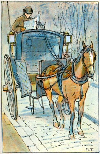 A horse and hansom cab, waiting