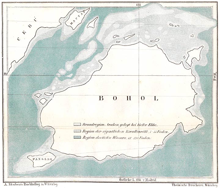 Karte von Bohol und den umliegenden Korallenriffen.
