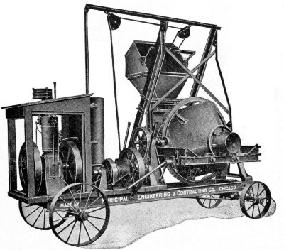 Fig. 19.—Chicago Improved Cube Concrete Mixer with
Elevating Charging Hopper.