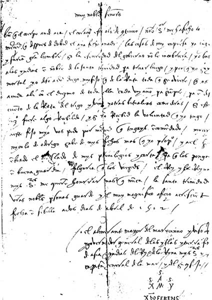 FAC-SIMILE OF COLUMBUS' LETTER TO THE BANK OF ST. GEORGE,
GENOA