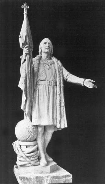 STATUE OF COLUMBUS, BY SENOR G. SUÑOL, ON THE MONUMENT IN
THE PASEO DE RECOLETOS (DEVOTEES' PROMENADE), MADRID, SPAIN.