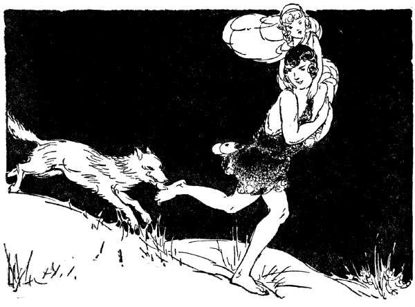 Illustration: The lad went straight down the mountainside with his wolf at his heels