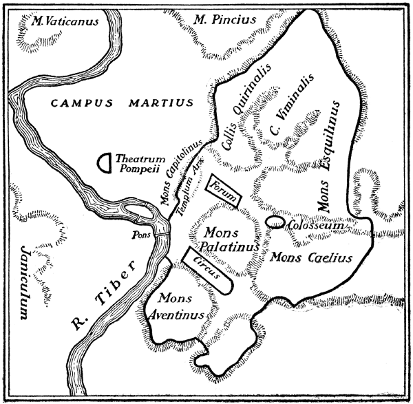 Illustration: A plan of Rome in classical times, showing the seven hills