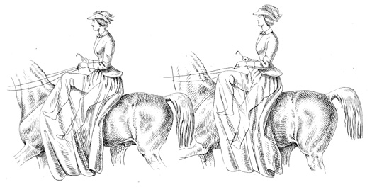 Two styles of side-saddle riding