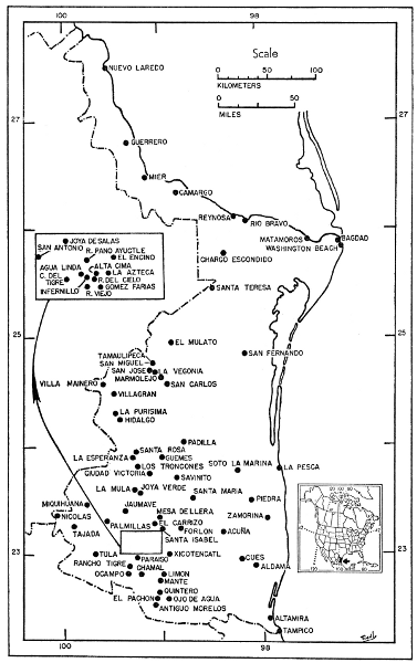 Fig. 4. Place names, in Tamaulipas, mentioned in text.