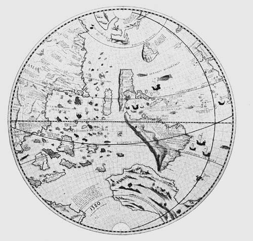 Western
Hemisphere of Johann Schöner’s Globe, 1520.