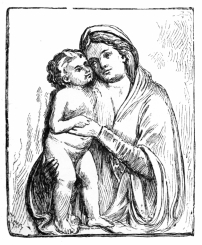 Fig. 205.—Luca della Robbia. Infant Saviour and Virgin.
(Boston Museum of Fine Arts.)
