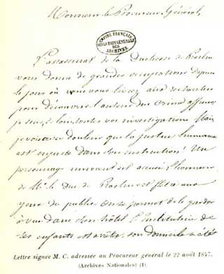 Lettre signée M. C.