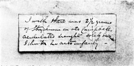 Image unavailable: Note written by Palmer to his Counsel while in the dock
at the Old Bailey