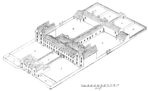 Birds-eye view of a workhouse