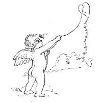 A cupid flying a kite