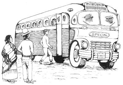 Navajo parents watching son get on school bus