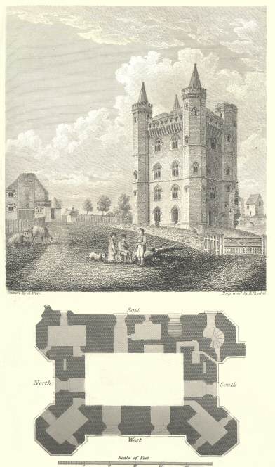 South-West View of Tattershall Castle, with a Ground Plan