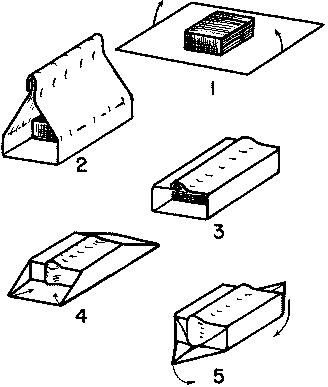 Drawing showing 5 steps to wrapping meat