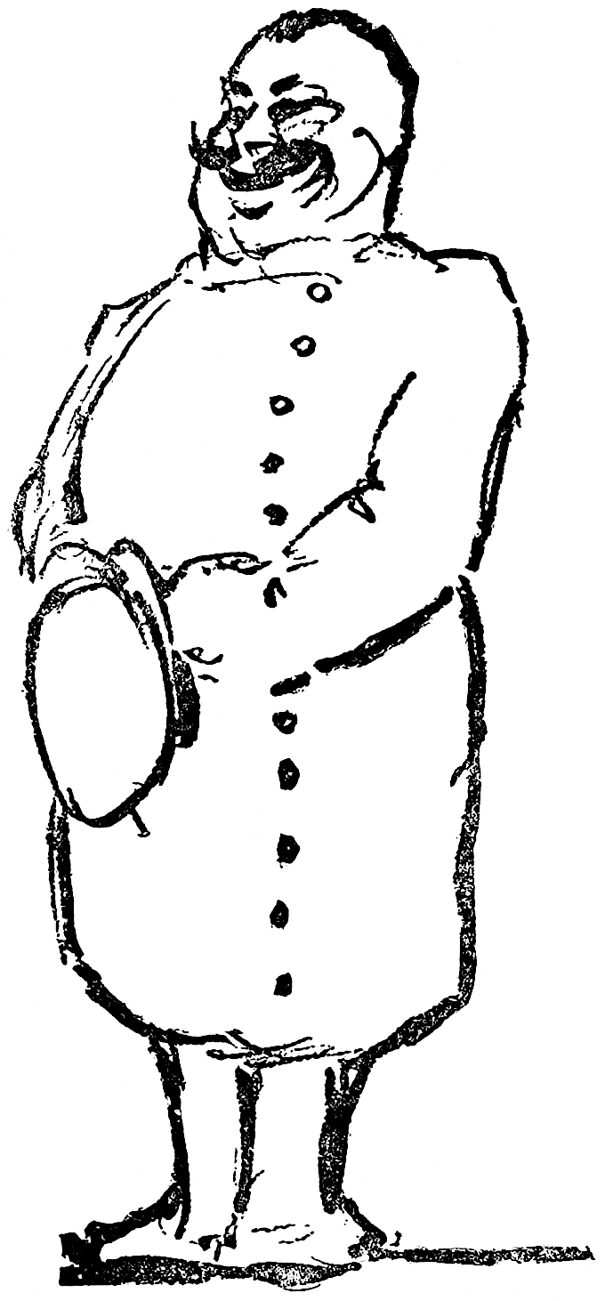 standing in his chauffer's uniform