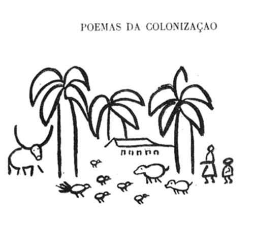 Cena rural
estilizada com palmeiras, uma casa simples, um boi, aves, um porco e
figuras humanas.